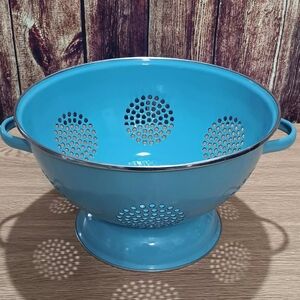 Blue Enamaled Metal Colander